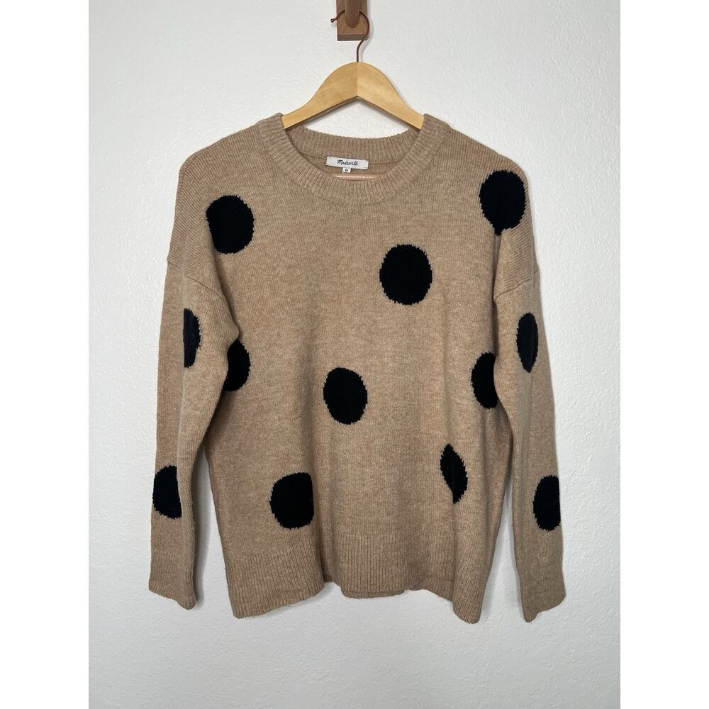 Madewell Polka Dot Graystone Pullover Sweater in Coziest Yarn Tan Black Size XS